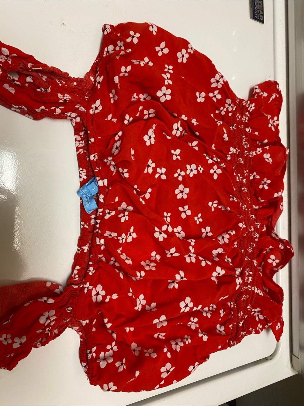 Red Floral Smocked Crop Top - Women - Picture 1 of 2
